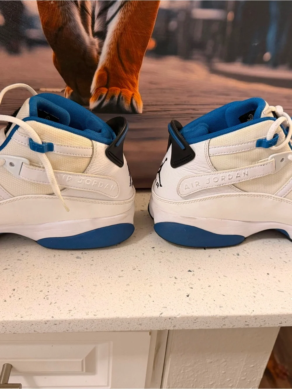 Jordan Kids White and Blue Retro-Style Basketball Sneakers